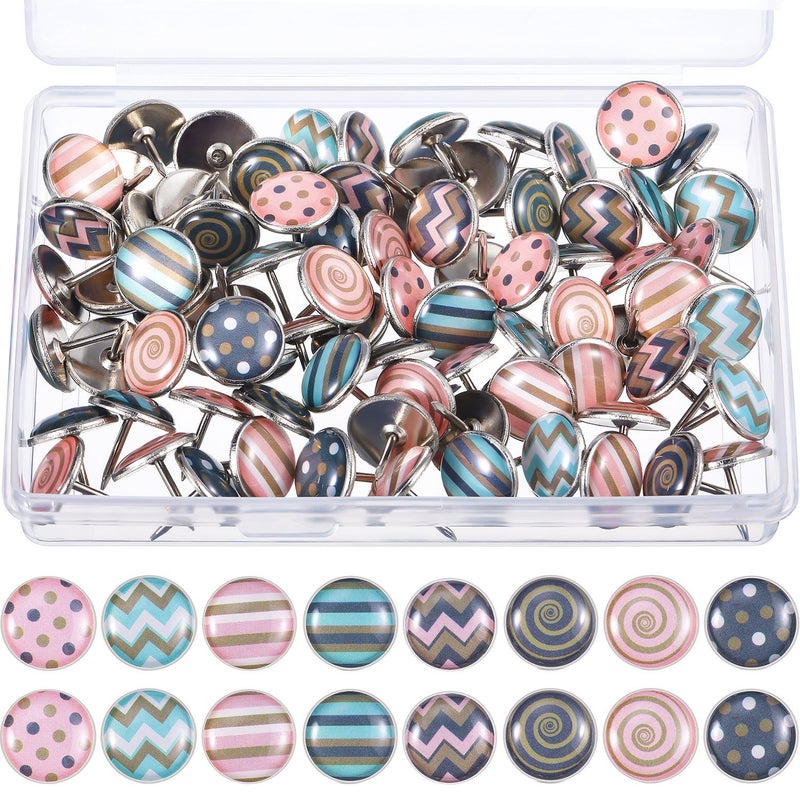 TecUnite 80 Pieces Creative Push Pins Decorative Thumbtacks for Wall Maps, Photos, Bulletin Board or Cork Boards, 8 Different Patterns(Multicolor B) - Image 1